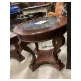 round wooden glass top end table