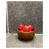 wooden decorative bowl red artificial apples.