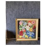 vintage framed floral needlepoint  Wall art