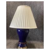 vintage ribbed cobalt blue ceramic table lamp