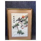 vintage framed  silk embroidery wall Art