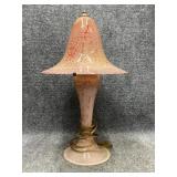 vintage pink speckled glass mushroom table lamp