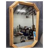 vintage light-wood octagonal wall mirror