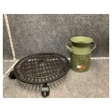 cast iron plant caddy & milk can