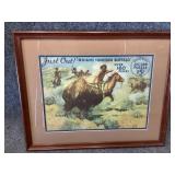 Framed Indians hunting Buffalo wall art