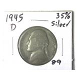 1945-D 35% Silver Jefferson War-Time Nickel