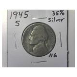 1945 S 35% Silver Wartime Jefeerson Nickel