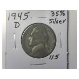 1945 D 35% Silver Wartime Jefeerson Nickel