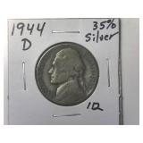 1944 D 35% Silver Wartime Jefeerson Nickel