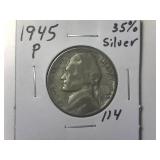 1945 P 35% Silver Wartime Jefeerson Nickel