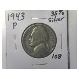 1943 P 35% Silver Wartime Jefeerson Nickel