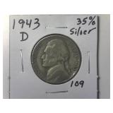 1943 D 35% Silver Wartime Jefeerson Nickel