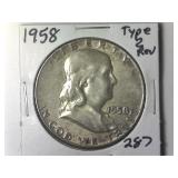 1958 Type 2 Rev Franklin Half Dollar