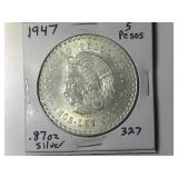 1947 Mexicao 5 Pesos Silver