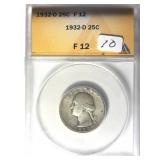 1932-D Anacs F-12 Key Date Washington Qtr