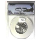 2012-P Anacs MS67 Acadia Qtr