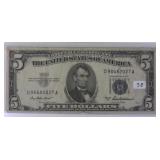 1953 A $5 Blue Seal Silver Certificate Note