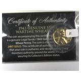 1943 24Kt Gold Plated Wartime Lincoln Cent
