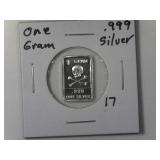 One Gram .999 Silver Bar