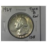 1964 Type B Rev Washington Quarter
