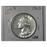 1963 Type B Rev Washington Quarter