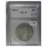 1901-O ICG P!  Barber Half Dollar