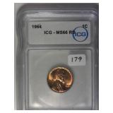 1964 ICG MS66 RD Lincoln Cent