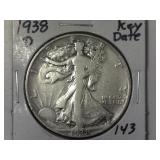 1938-D Key Date Walking Liberty Half Dollar