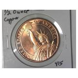 One Half Ounce Copper Round