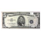 1953 B $5 Blue Seal Silver Certificate Note