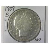 1909-S Barber Half Dollar