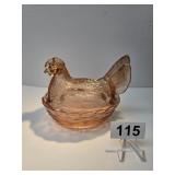 Vintage Pink Hen on the Nest Covered Dish