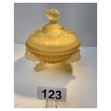 Vintage Amber Frosted Acorn Covered Dish