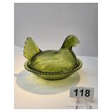 Vintage Green Hen on the Nest Covered Dish
