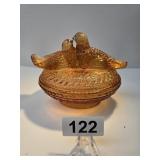 Vintage Amber Westmoreland Love Birds Covered Dish