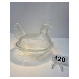 Vintage Clear Hen on the Nest Covered Dish