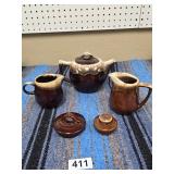 McCoy Drip Glaze Teapot, 2 McCoy Creamers, 2 Lids
