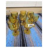 Bartlett Collins Amber Thumbprint Goblet Set of 8