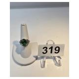 Sterling Silver Oval Green Stone Ring Size 8
