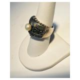 Sterling Silver Multi Stone & Pearl Ring Size 8