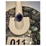 Sterling Silver Blue Oval Stone Ring Size 8.25
