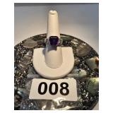 Sterling Silver Purple Square Stone Ring Size 8