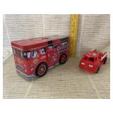 Tin Firetruck Bank, Plastic Firetruck Toy