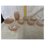 Pink Depression Glass Cups, Glass, and Dish