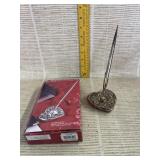 Silver Plates Heart Shaped Pen Holder