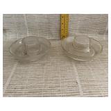 2 Vintage Glass Poultry Waterer Base