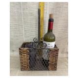 Rattan and Metal Wine Caddy with Empty Bottle and