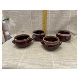 4 Brown Glazed Soup Bowls