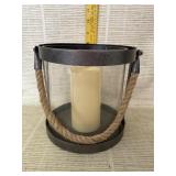 Metal and Glass Lantern with Rope Handle