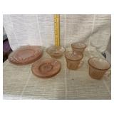 Pink Dishes - 4 Plates, 3 Saucers, 3 Cups, 1 Bowl